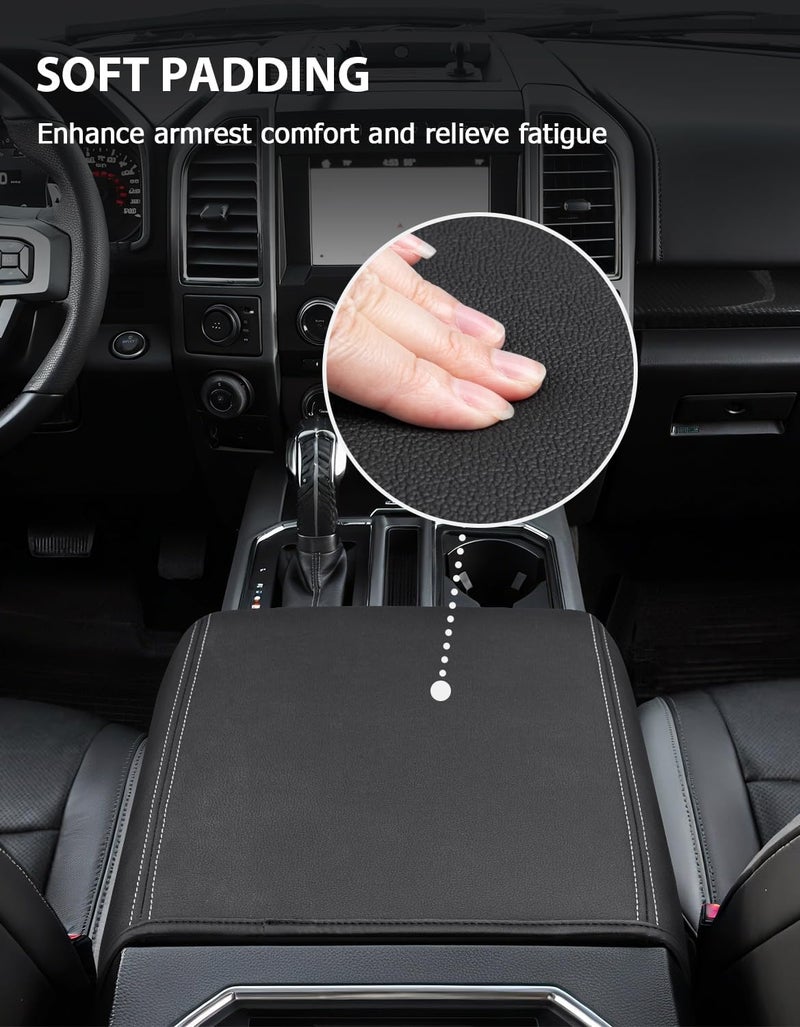 Eaglecover Center Console Cover for 2015-2020 F150 Accessories, F250 F350 F450 2017-2022, Expedition 2018-2024, PU Leather Middle Armrest Cusion Protector, Bucket Seat Only, Anti-Scratch, Black-Gray Stitch - Image 4